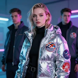 neon operator, lena headey, cyberpunk futuristic neon, reflective puffer jacket, decorated with traditional japanese ornaments by ismail inceoglu dragan bibin hans thoma greg rutkowski alexandros pyromallis nekro rene maritte illustrated, perfect face, fine details, realistic shaded, fine - face, pretty face