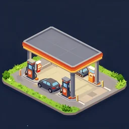 a post apocalyptic gas station in a 2 d video game, isometric view