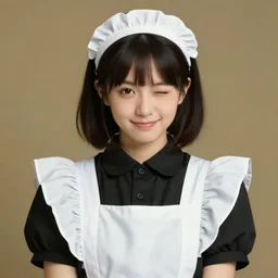 a maid girl winking, film still, studio portrait, high quality, wlop, greg rutkowski, alphonse mucha, makoto shinkai, studio ghibli, highly detailed, 4 k