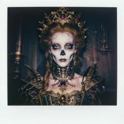 a beautiful detailed front view portrait of a dead rotten princess with cyberpunk ornate growing around, ornamentation, elegant, beautifully soft and dramatic lit, 1 9 1 0 polaroid photo