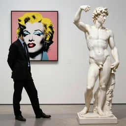 humanism fighting modernism, by banksy and warhol, by raphael and michaelangelo, artstation