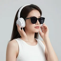 beautiful girl with sunglasses listening music