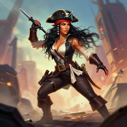 pirate kim kardashian as an apex legends character digital illustration portrait design by, mark brooks and brad kunkle detailed, gorgeous lighting, wide angle action dynamic portrait