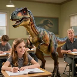 velociraptor from jurassic park being a clever girl and absolutely smashing her exams with richard attenborough and jeff goldblum looking very proud.
