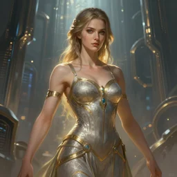 armless woman, lacks hands, no upper limbs, ruler of a modern technocratic empire, concept art, digital illustration, detailed, artstation