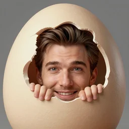 chris evans peeks out of an egg, very detailed, photo realistic, close up,, 8 k
