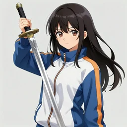 anime manga girl portrait with sword and tracksuit in detailed matte color drawing trending on pixiv artstation crunchroll