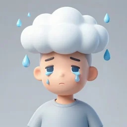 a character with a cloud on his head, raindrops instead of tears, disheveled thoughts, the subtle existence of reality in time, a beautiful face, a sweet smile by stephanie law