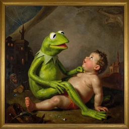 Kermit the Frog in “Saturn Devouring His Son”, Francisco Goya, fresco, horror