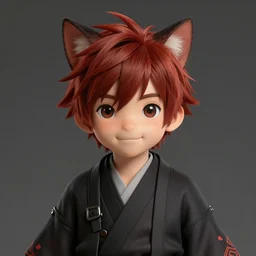portrait of a cat boy wearing a japanese traditional outfit, mid - short hairs, dark redhead, some little freckles, 1 6 years old, smooth smile, fantasy character, original composition, high quality, final fantasy xiv digital art