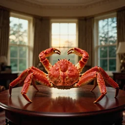giant crab attacking the oval office, in 2 0 1 2, bathed in the the glow of the sunset, low - light photograph, photography by tyler mitchell