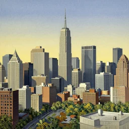 highly detailed illustration of the milwaukee skyline, by edmund dulac and android jones, scans from museum collection, opical illusion, mind blowing, strange