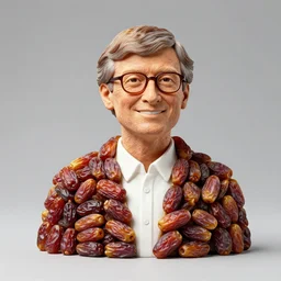 bill gates sculpture made out of dates, food art, studio lighting