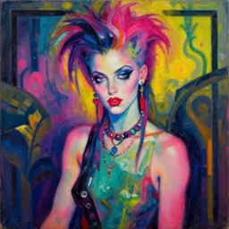 a beautiful painting gpunk girl neon, by andy warhol by amedeo modigliani art deco lumion render realistic oil painting