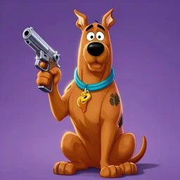 scooby doo holding a gun as comic cover art, full body scooby doo, symmetrical eyes, beautiful, rim lighting, vivid colors, no text