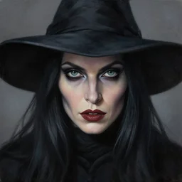 hyper realistic, detailed portrait, close - up, dark witch, painting by tom bagshaw, smooth, sharp focus