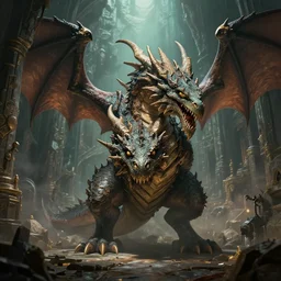 Beautiful 28mm macro headshot of a A giant dragon in the middle of a dungeon, fantasy art, in the style of greg rutkowski, illustration, epic, fantasy, intricate, hyper detailed, artstation, concept art, smooth, sharp focus, ray tracing