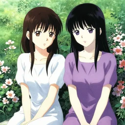 two women enjoying a garden of lost souls together by junji ito, horror manga key visual