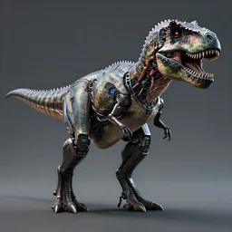 a 3D hyperrealistic octane render illustration of a extremely detailed cyborg cyberpunk t-rex