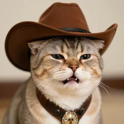 a crying cat wearing a cowboy hat