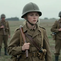Katniss Everdeen as a soldier, during D-Day Normandy landings, film still from Saving Private Ryan (1998)