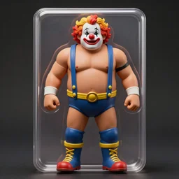 1 9 9 0's action figure of a buff clown wrestler, high detail, photorealistic, 8 k,