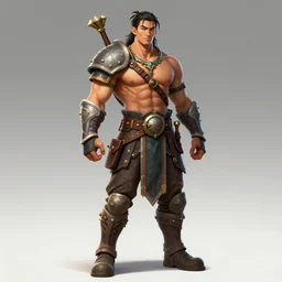 muscly asian man middle parted hair, dndbeyond, bright, colourful, realistic, dnd character portrait, full body, pathfinder, pinterest, art by ralph horsley, dnd, rpg, lotr game design fanart by concept art, behance hd, artstation, deviantart, hdr render in unreal engine 5