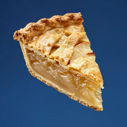1 thick slice of apple pie floating on a blue background, chesley bonestell, vincent di fate, golden crust, large slice
