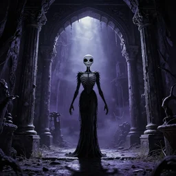 Orpheus standing at the entrance to hades, Tim burton style, wide shot, hd, 4K, mystical —height 1536