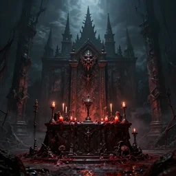 the bloody altar of satan's kingdom, hellish landscape, ultra realistic, dark lighting, dramatic lighting, 8 k resoloution, artstation, by art of sickness 6 6 6, nekro iii, vitaly bulgarov, 1 6 : 9
