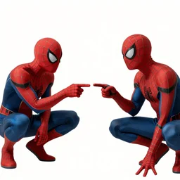 “3 spider-man pointing at each other”
