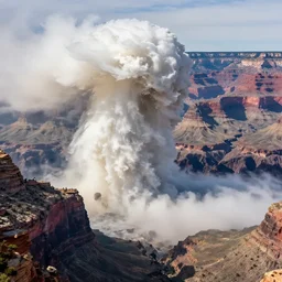the grand canyon getting hit by a massive tsunami, very tall waves,