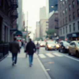 new york city scene photo, grainy, slightly blurry, very faded photo, expired film