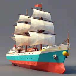 super detailed color lowpoly art, big graphic seiner ship, unreal engine, high contrast color palette, 3 d render, lowpoly, colorful, digital art, perspective, full volume composition, syd mead