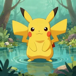 chucky pikachu, In a swamp, ilustration, well detailed