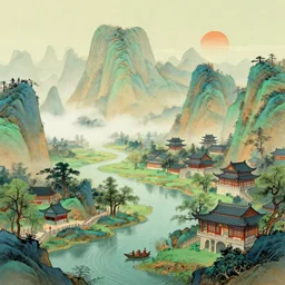 beautiful ancient china landscape, digital art, trending on artstation