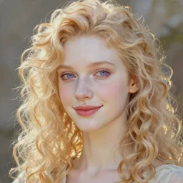 a striking hyper real painting of Lucius the pretty pale androgynous albino prince, golden hour, beautiful delicate smile soft pink lips and lavender eyes, long fluffy curly light blond hair by Jan Matejko