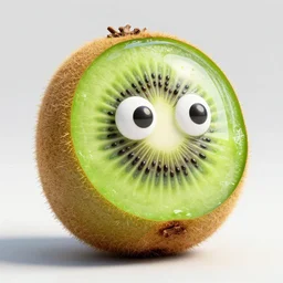 a funny sculpture of a squashed human kiwi head monster with a transparent head made out of frait, fruit juice, funny face, water art, vibrant, in the style of mike campau, cg render, ray tracing, 8 k resolution, sharp