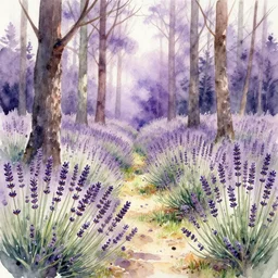 Lavender forest, high quality watercolors, award winning, trending on ArtStation