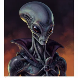 simple concept art portrait of, ‘ the alien ’. an award winning yoshitaka amano digital art poster, by james gurney and gerhard richter. art by takato yamamoto. masterpiece, rich colours.