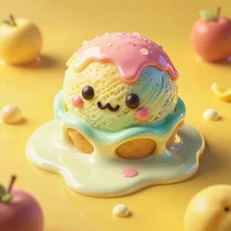 popart supercute melting! multicolored ice cream jason limon digital painting dramatic yellow lighting high angle hd 8k sharp shallow depth of field