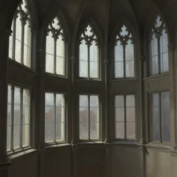 digital painting of the interior of a building with lots of windows, a detailed matte painting by jorge jacinto, featured on deviantart, gothic art, matte painting, matte drawing, concept art