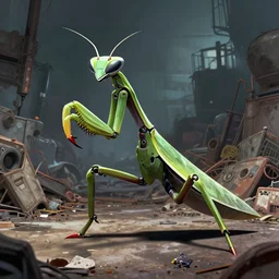 Robotic ninja mantis in a junkyard made by Stanley Artgerm Lau, WLOP, Rossdraws, James Jean, Andrei Riabovitchev, Marc Simonetti, Yoshitaka Amano, ArtStation, CGSociety