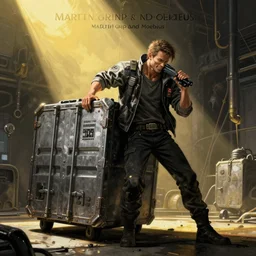 cyberpunk man lifing a massive metal cargo crate, Industrial Scifi, detailed illustration, Chiaroscuro, concept art, by Martin Grip and Moebius