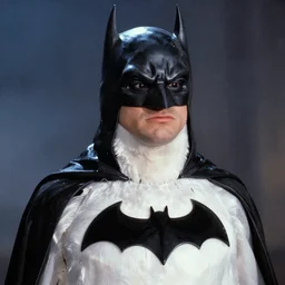 Alex Jones as the Penguin Man in the movie Batman Returns 1992, still, high quality, close up