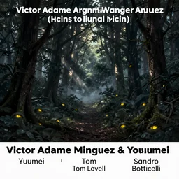 detailed sharp focus, dark forest with mystical shadows with yellow shining eyes wandering in the mist, artwork by Victor Adame Minguez + Yuumei + Tom Lovell + Sandro Botticelli,