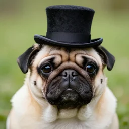 closeup of a duck wearing a top hat, macro photography, overgrown pug, high resolution photo, trending on artstation