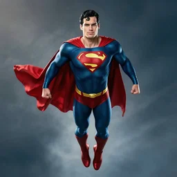 heroic superman, floating, posed ready for action, cinematic lighting