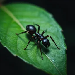 cyberpunk ant on a green leaf, macro photography, 8 k, moody lighting, shallow depth of field,