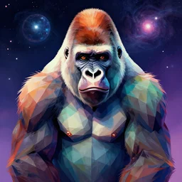 a portait of a polygon gorilla portait seen from the front by inio asano, aya takano color style, 4 k, super detailed, night sky, digital art, digital painting, celestial, majestic, colorful, centred